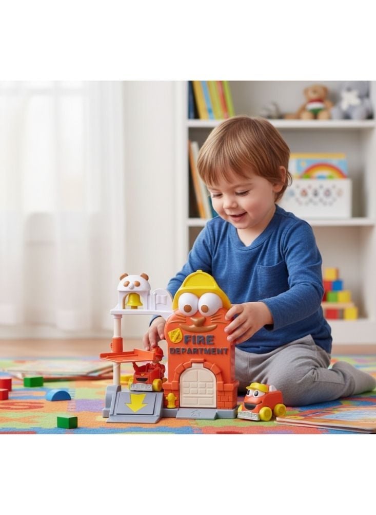 Premium Cartoon Fire Department Station Playset – Smiling Fire Truck & Fireman Figures for Kids - Image 3